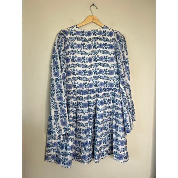 NEW Alix of Bohemia Silvie Iris Ivy Flared Sleeve Cotton Mini Dress Blue Size: M - Picture 6 of 7